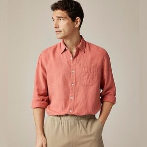 Washed linen shirt with point collar Seasoned Red